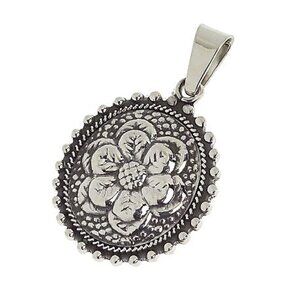 Artisan Crafted Sterling Silver 925 Floral Design Circle Necklace Pendant